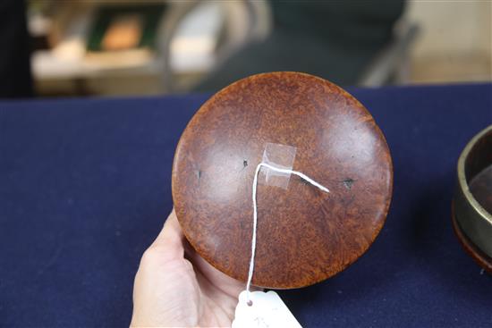 A Chinese burr huang huali weiqi (Go) piece bowl and cover, 18th century, 14cm diameter